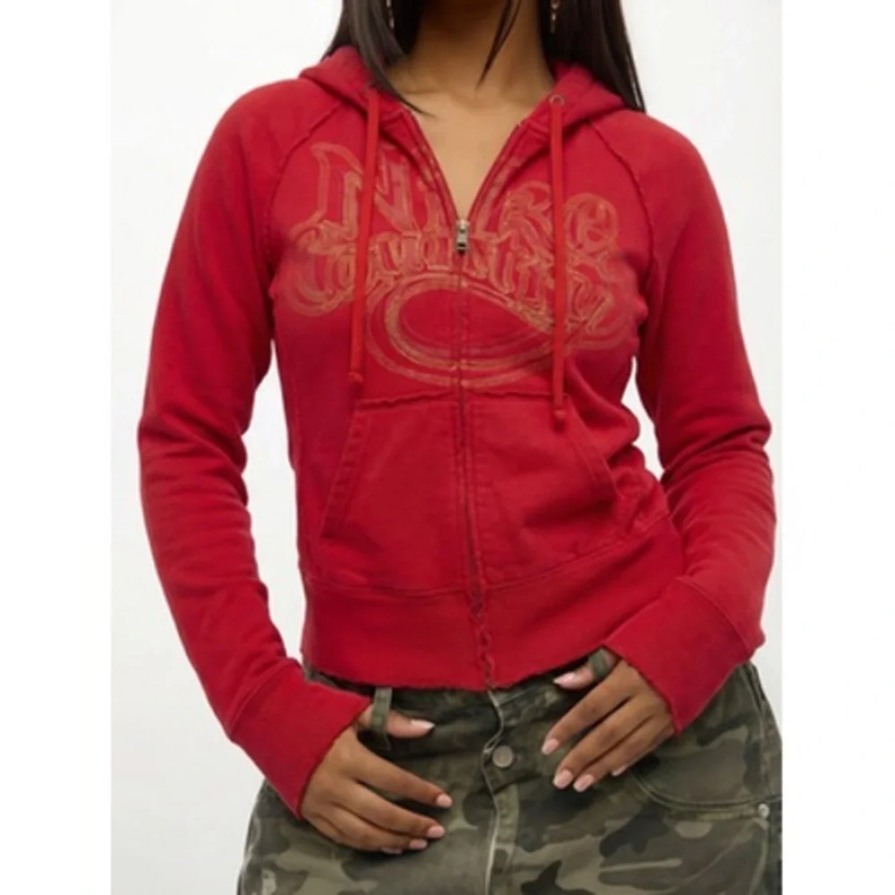 Nike‎ Hoodie Womens M Red Full Zip Nike Country Graphic Sweatshirt Fleece Raglan